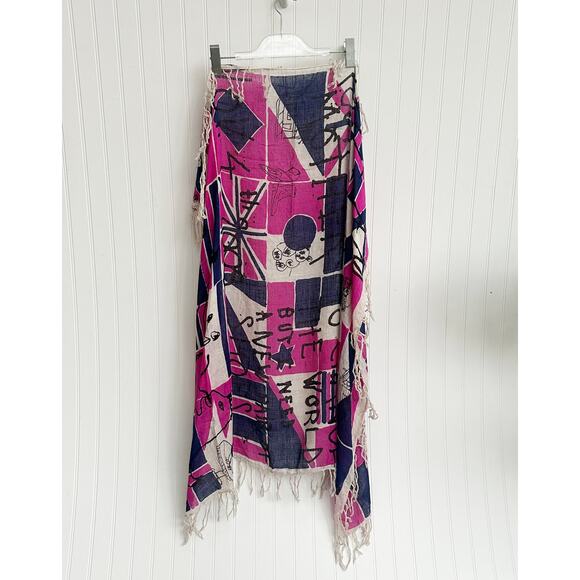 Isabel Marant Raw Silk Scarf Fringe I'm Not Your Mother Pink Navy